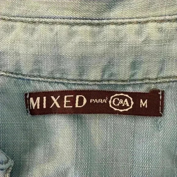 Mixed Para C&A Tie Waist Long Sleeve Collard  Button Down Denim Shirt Size M - Picture 6 of 6